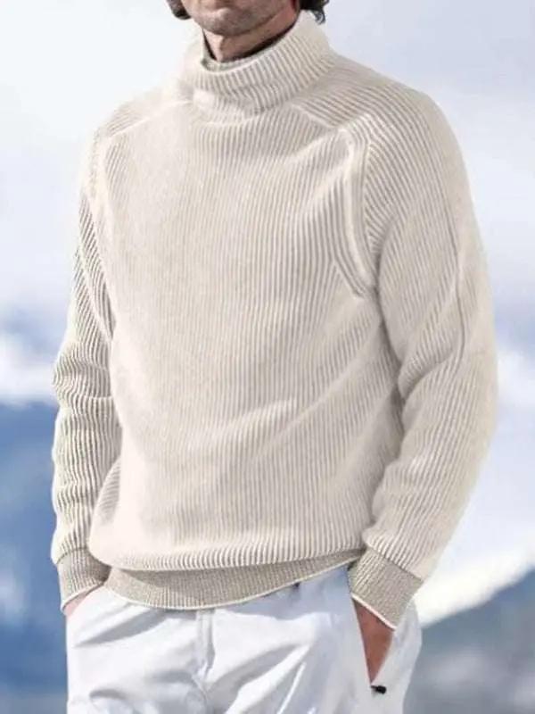 Elevate Your Style: Men's High Collar Cozy Knitted Long Sleeve Top for Effortless Casual Chic - MENLL